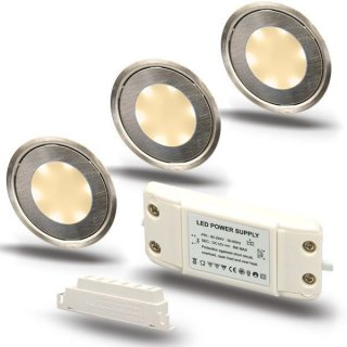 ARGOSeasy - SET: 3x LED (Boden-)Einbaustrahler Edelstahl rund IP54 warmweiß + Netzteil