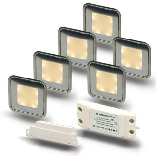 ARGOSeasy - SET: 6x LED (Boden-)Einbaustrahler Edelstahl quadratisch IP54 warmweiß + Netzteil